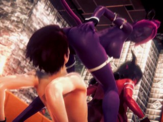 3D Hentai: TWO HORNY SUCCUBI PLEASURING COCK WITH THEIR BIG TITS (Honey Select 2: Libido)