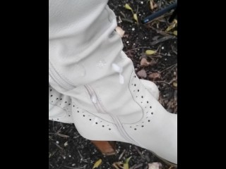 He followed me in the street and I let him cum on my boots in public park and filmed cumshot